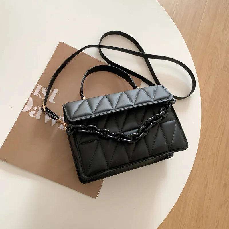 Trendy Plaid Fashion Chain Small Flap Top Handle Bag