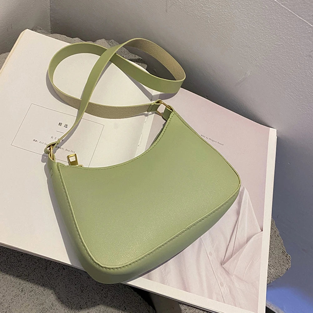 Fashion Retro Solid Color PU Leather Underarm Bag