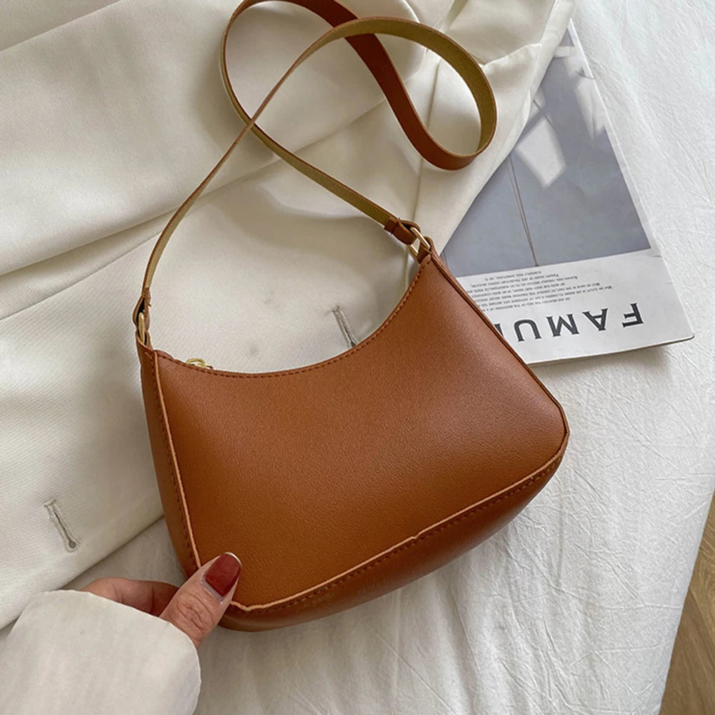 Fashion Retro Solid Color PU Leather Underarm Bag