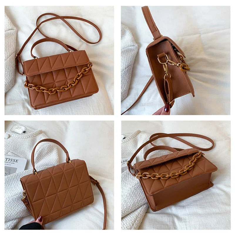 Trendy Plaid Fashion Chain Small Flap Top Handle Bag