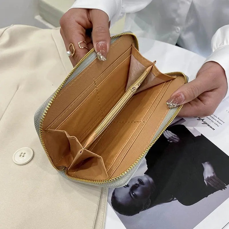 High Quality Long PU Leather Line Pattern Wallet