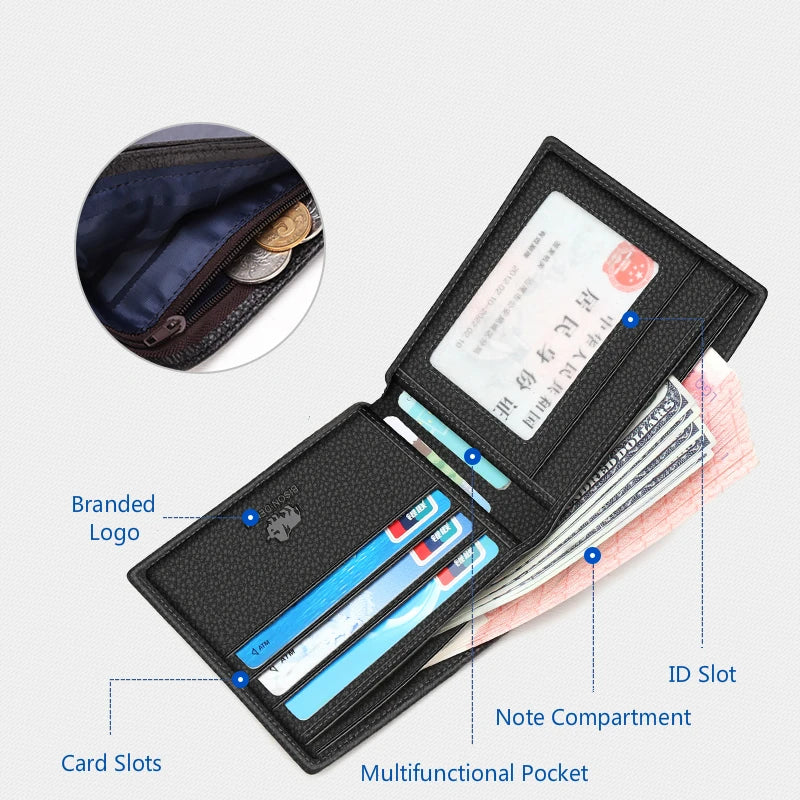 BISON DENIM Genuine Leather Men Wallets RFID Bifold