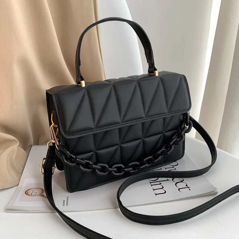 Trendy Plaid Fashion Chain Small Flap Top Handle Bag