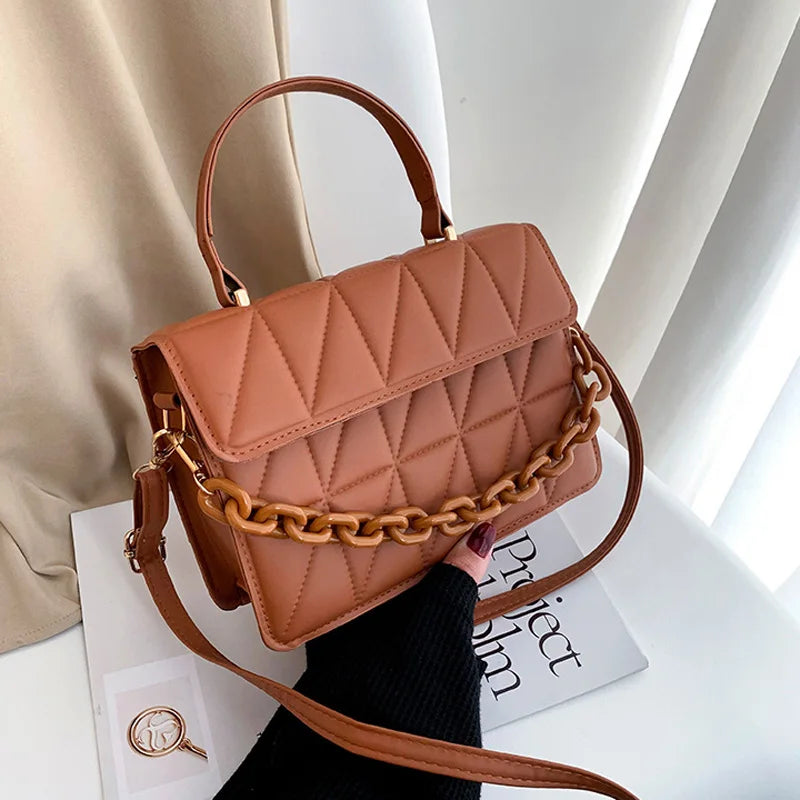 Trendy Plaid Fashion Chain Small Flap Top Handle Bag