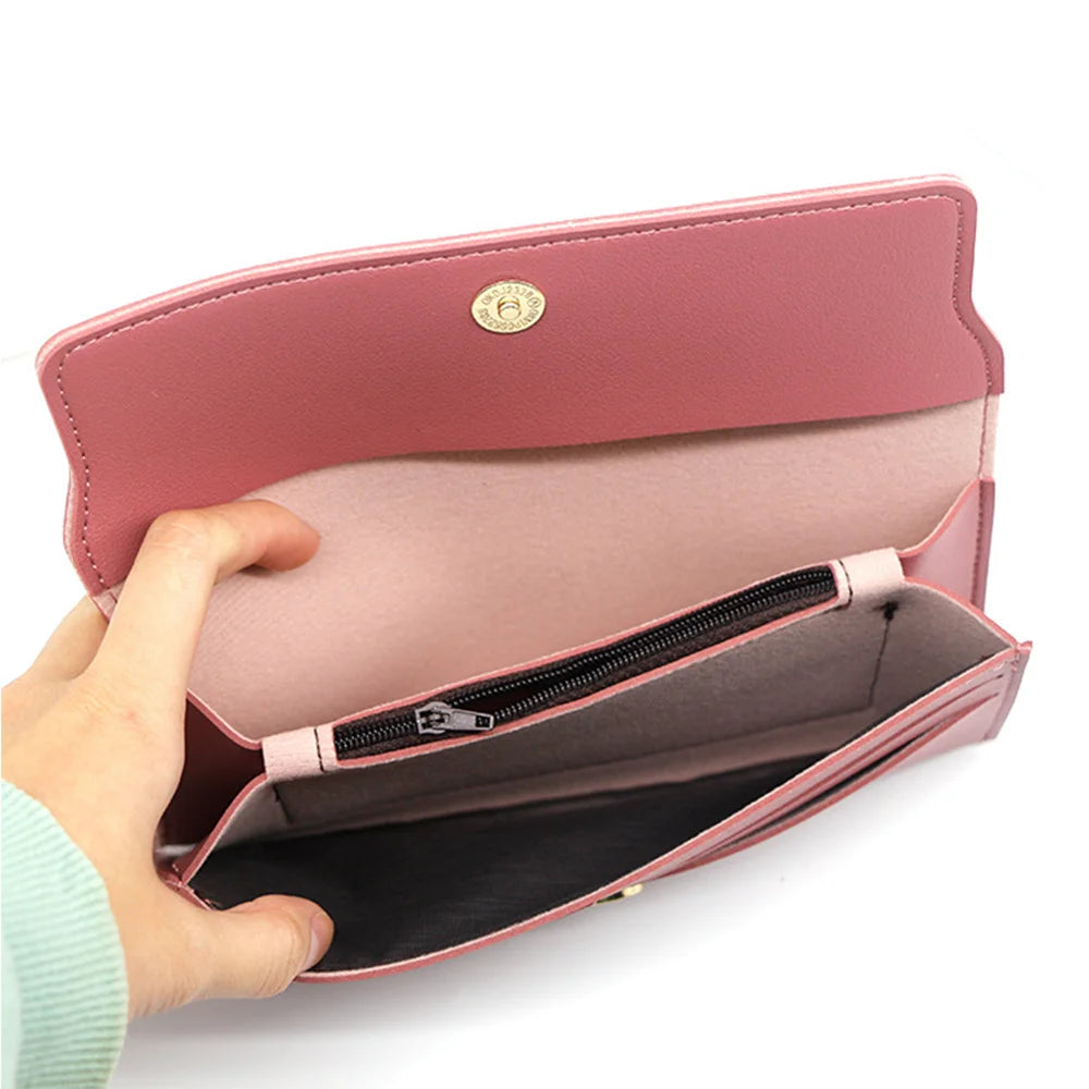 Fashionable Long Pure Color Wool Ball Bow Wallets