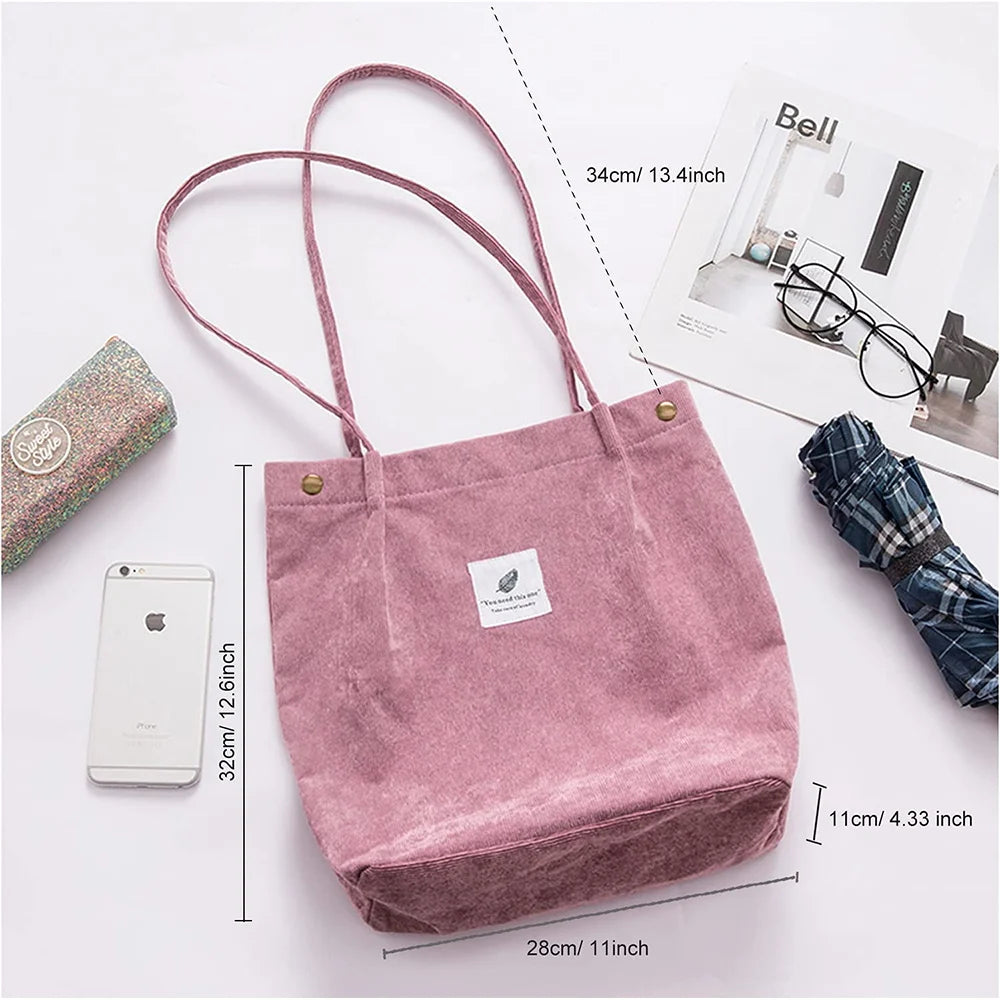Corduroy Reusable Casual Outdoor Tote Bag