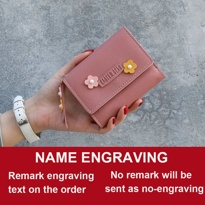 Short Name Customized Flower Decoration Design Cute Wallets