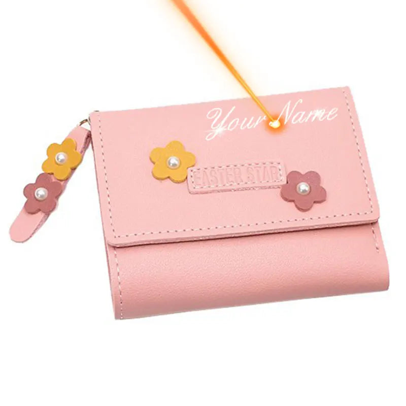 Short Name Customized Flower Decoration Design Cute Wallets