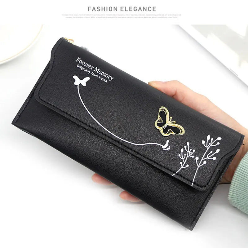 Fashionable Long Pure Color Wool Ball Bow Wallets