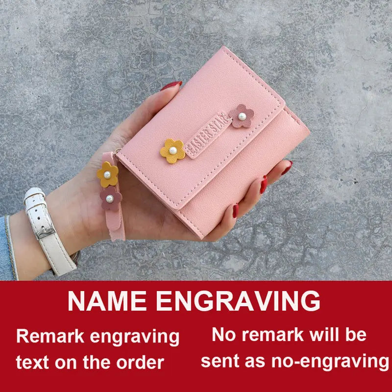 Short Name Customized Flower Decoration Design Cute Wallets