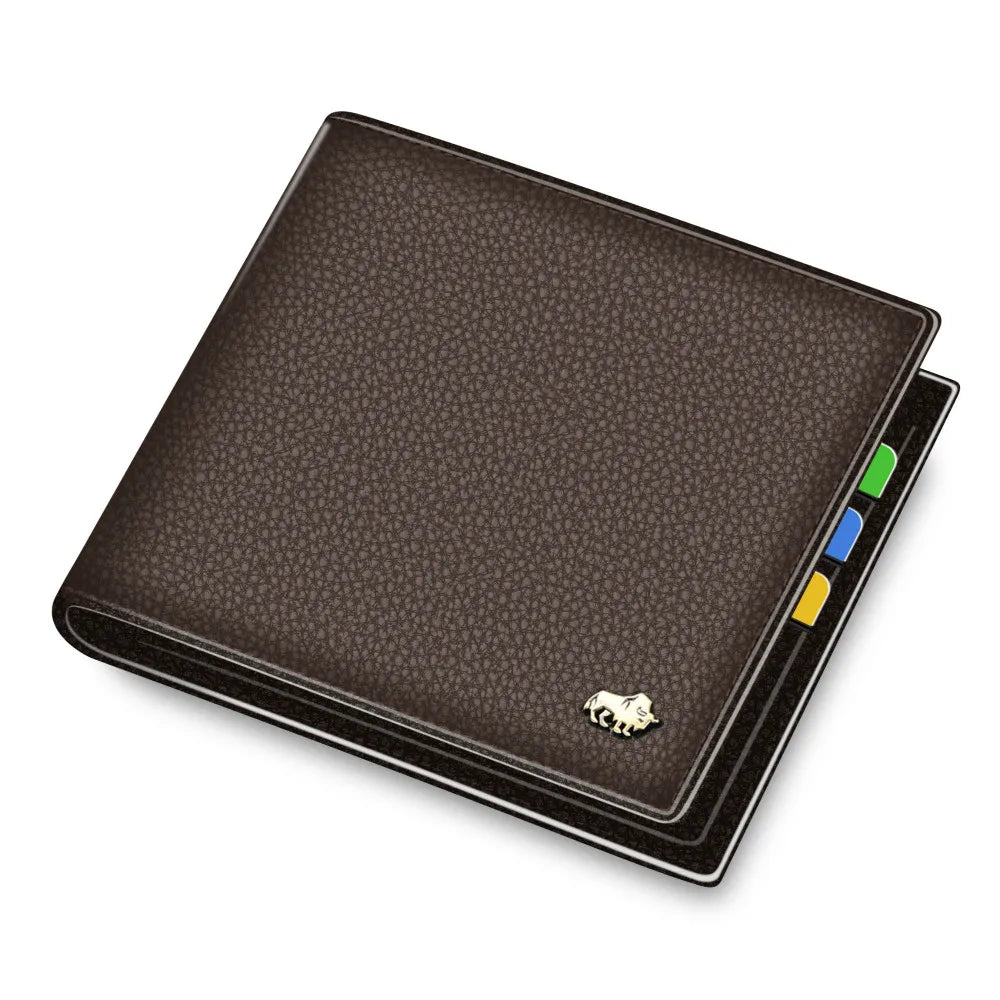 BISON DENIM Genuine Leather Men Wallets RFID Bifold