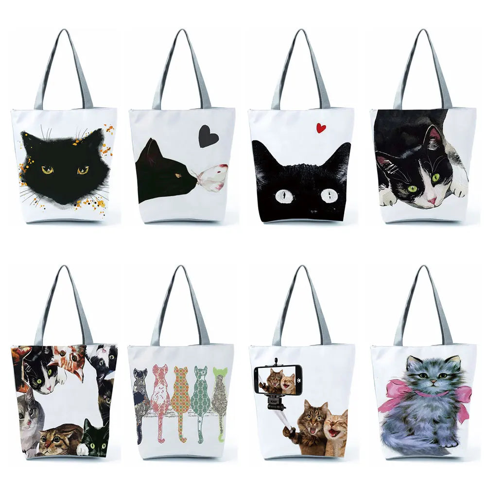 Customize Cute Cat Painting Tote Eco Reusable Bags