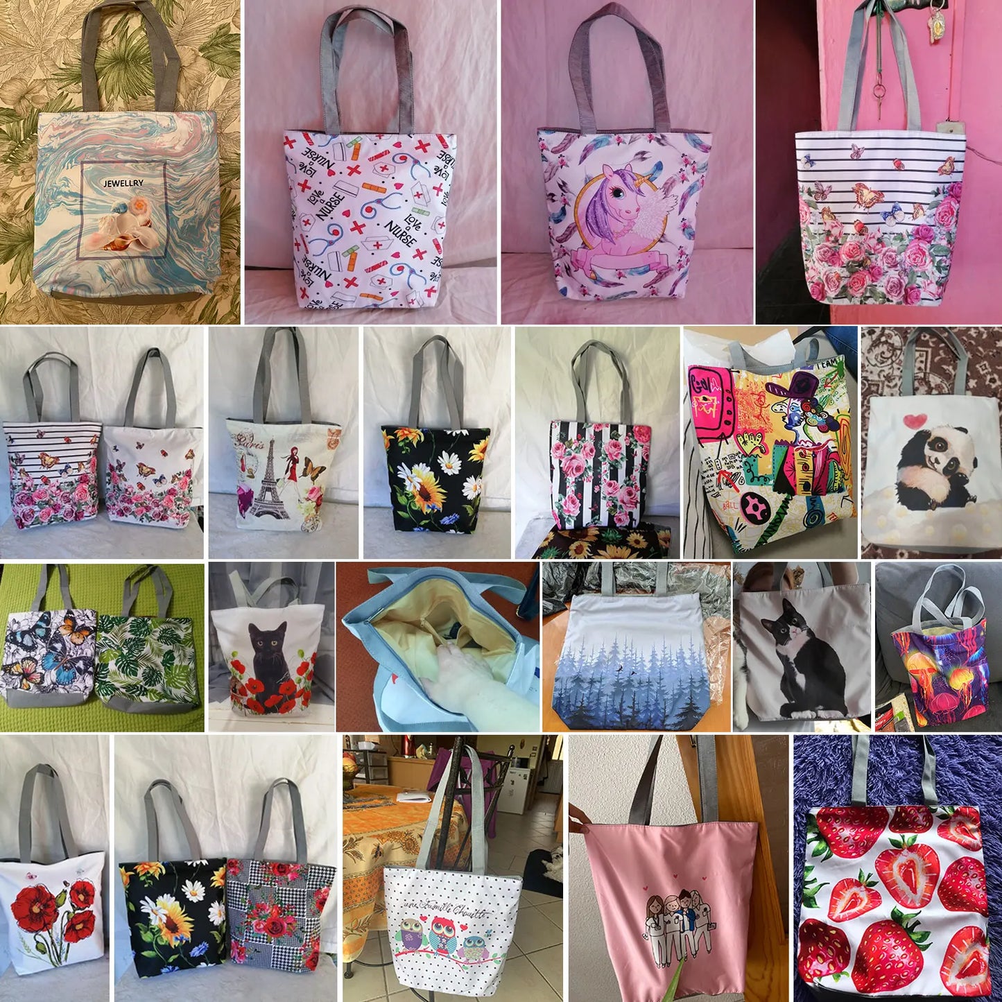 Customize Cute Cat Painting Tote Eco Reusable Bags