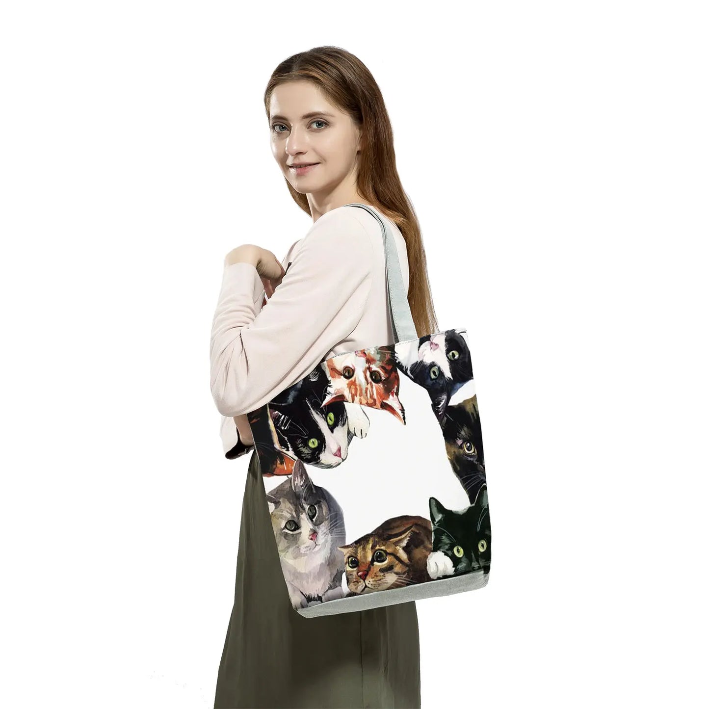 Customize Cute Cat Painting Tote Eco Reusable Bags