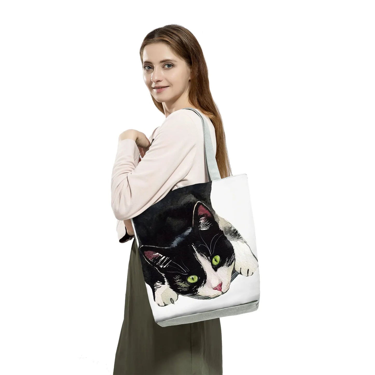 Customize Cute Cat Painting Tote Eco Reusable Bags