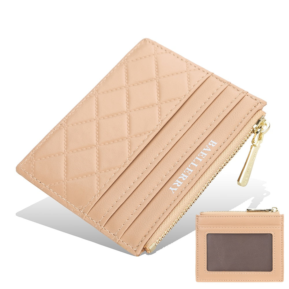 Mini Card Slim Zipper PU Leather Wallet