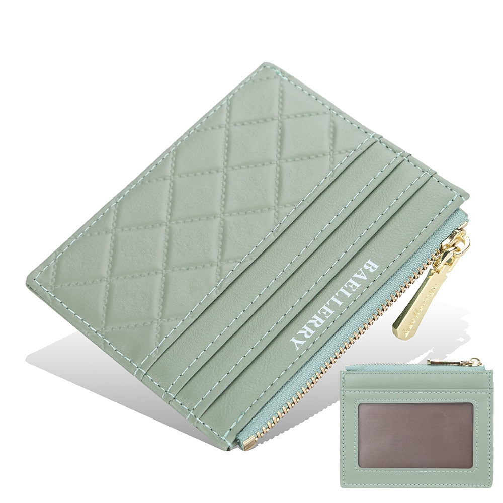 Mini Card Slim Zipper PU Leather Wallet