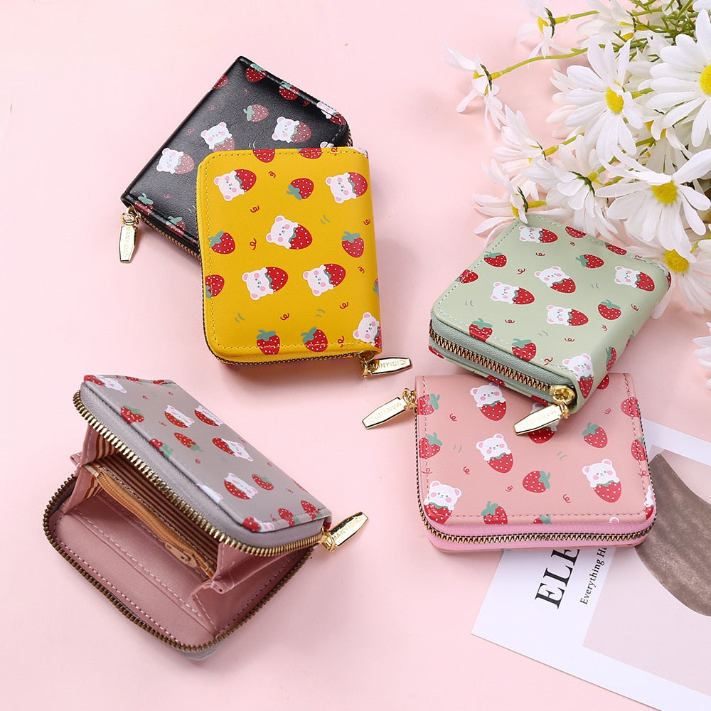 Cute Cartoon Strawberry Bear Printing Wallet