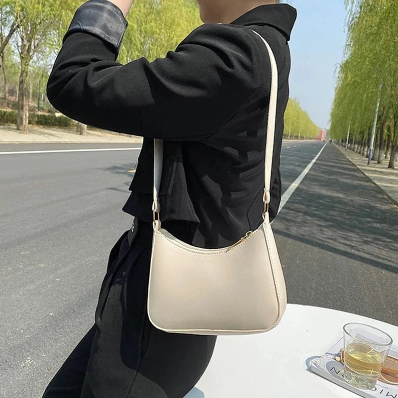 Fashion Retro Solid Color PU Leather Underarm Bag