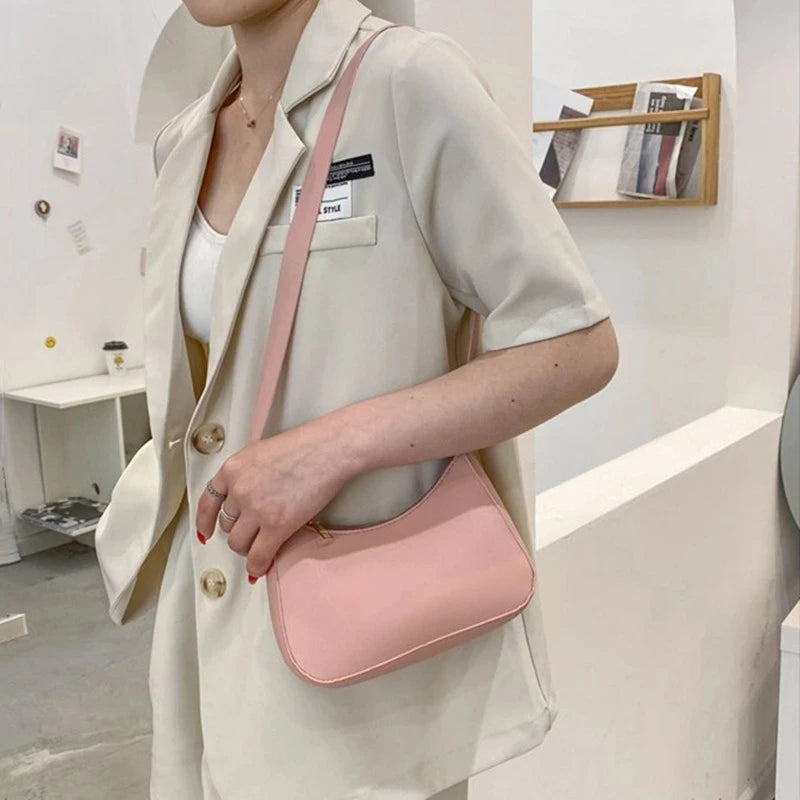 Fashion Retro Solid Color PU Leather Underarm Bag