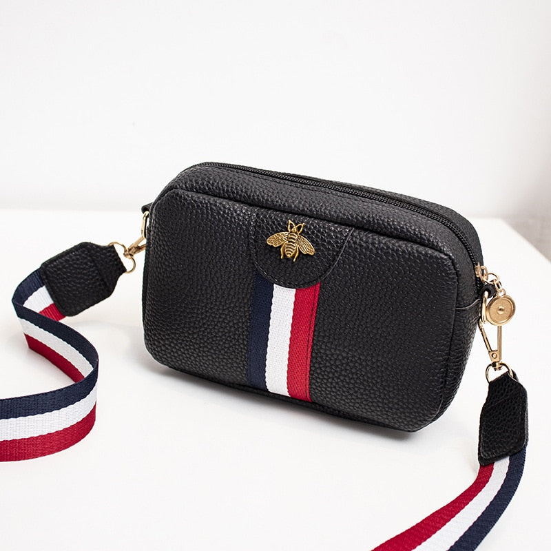 Bee Leather Wide Stripe Fashion Crossbody