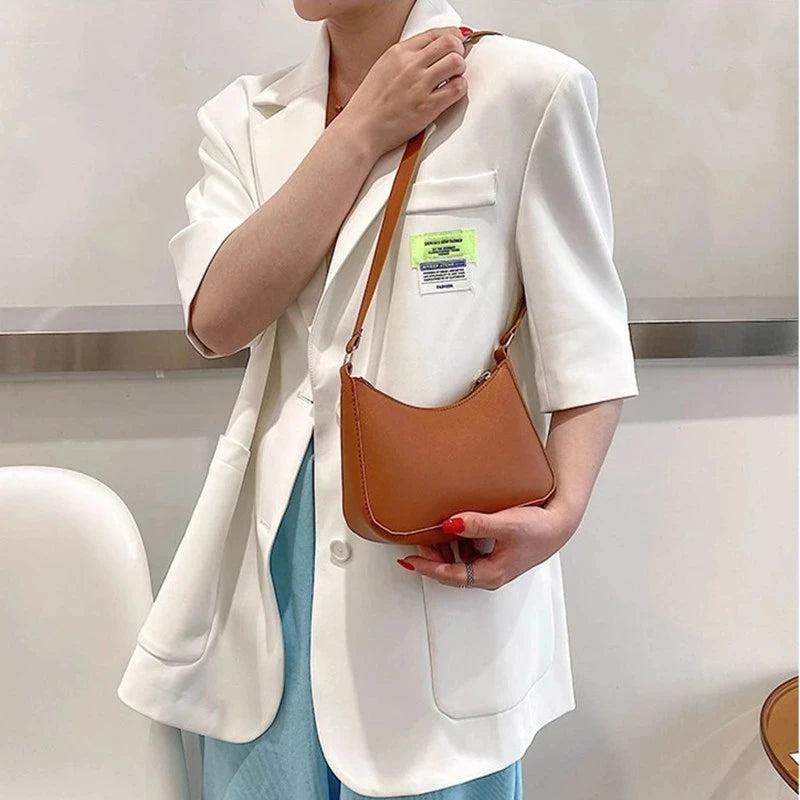 Fashion Retro Solid Color PU Leather Underarm Bag