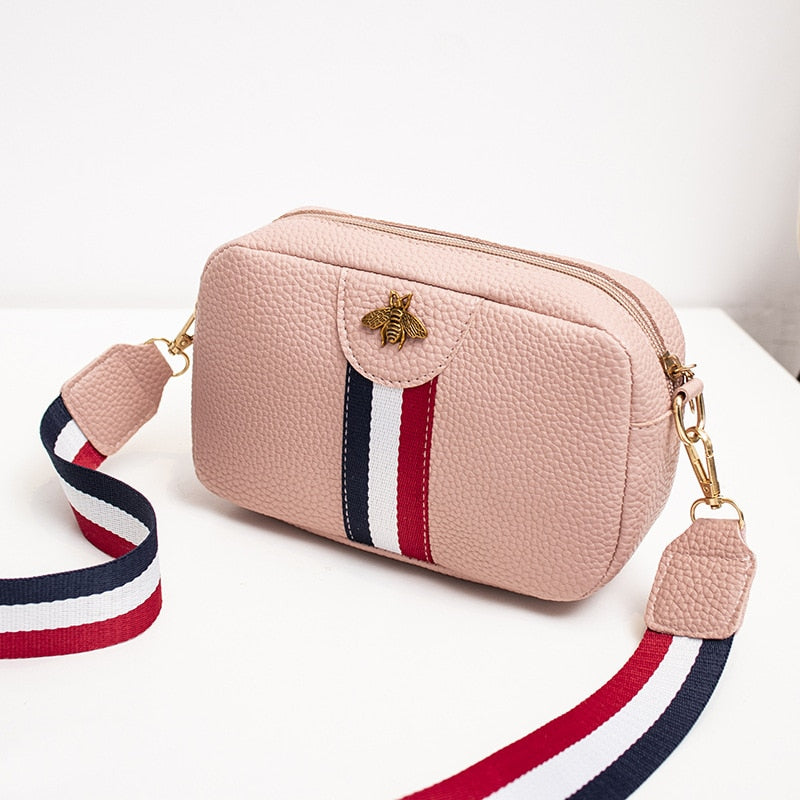 Bee Leather Wide Stripe Fashion Crossbody