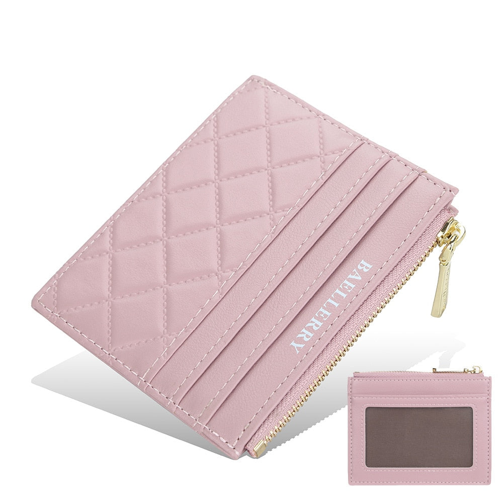 Mini Card Slim Zipper PU Leather Wallet