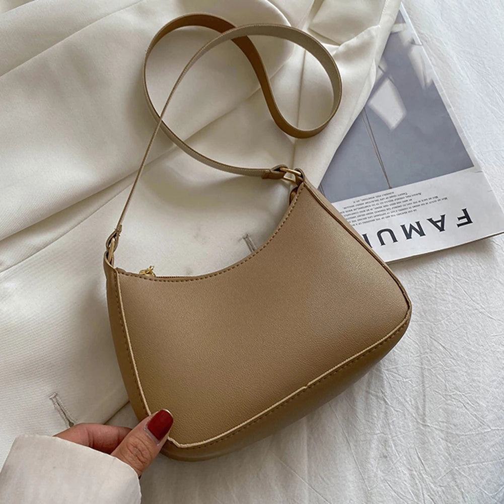 Fashion Retro Solid Color PU Leather Underarm Bag