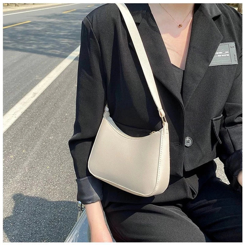 Fashion Retro Solid Color PU Leather Underarm Bag
