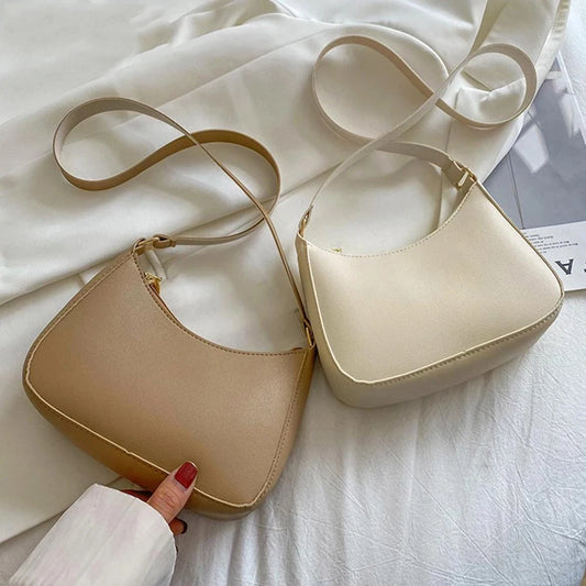 Fashion Retro Solid Color PU Leather Underarm Bag