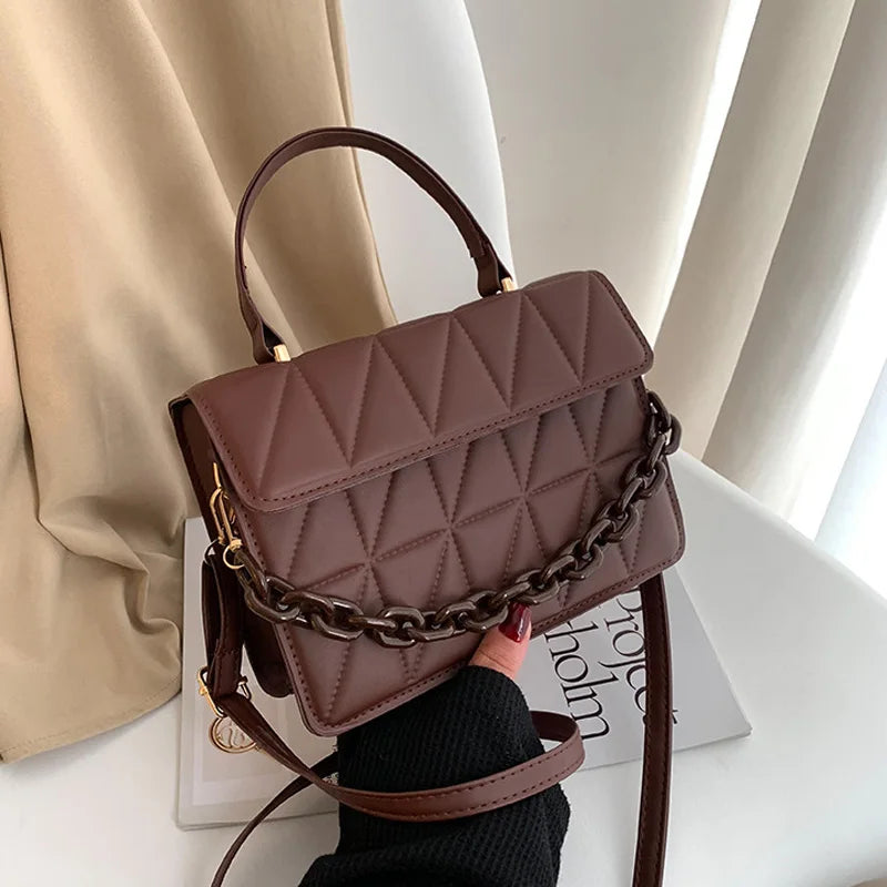 Trendy Plaid Fashion Chain Small Flap Top Handle Bag