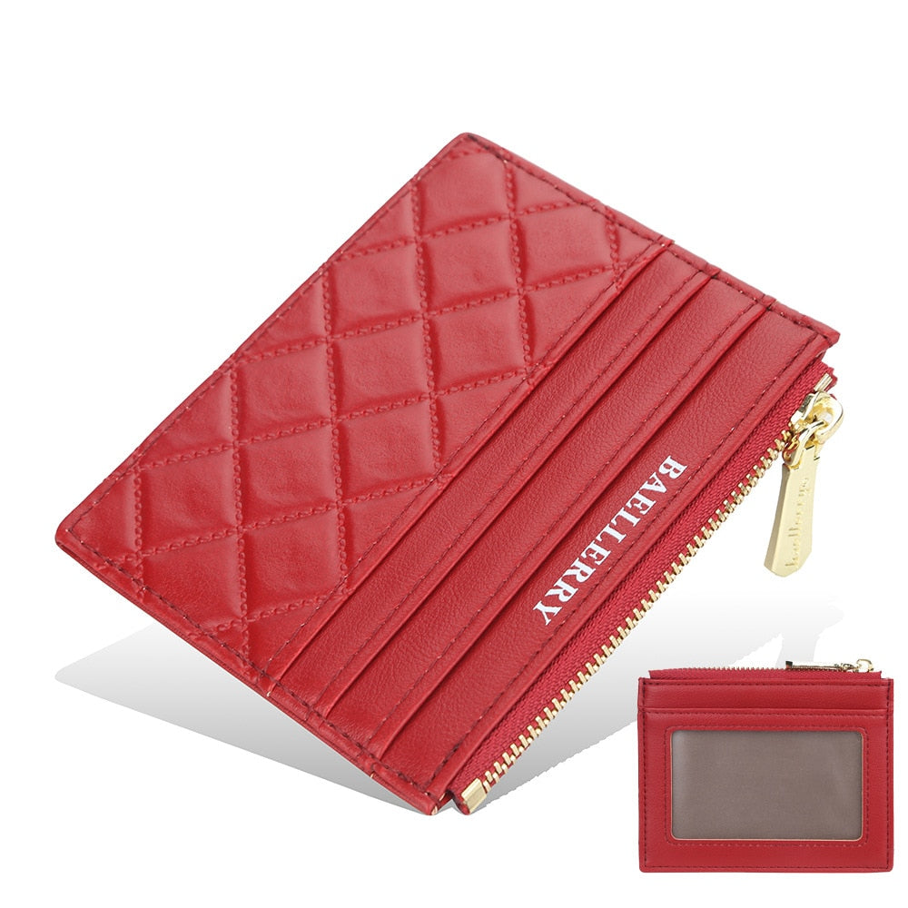 Mini Card Slim Zipper PU Leather Wallet