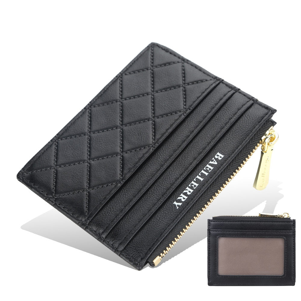 Mini Card Slim Zipper PU Leather Wallet