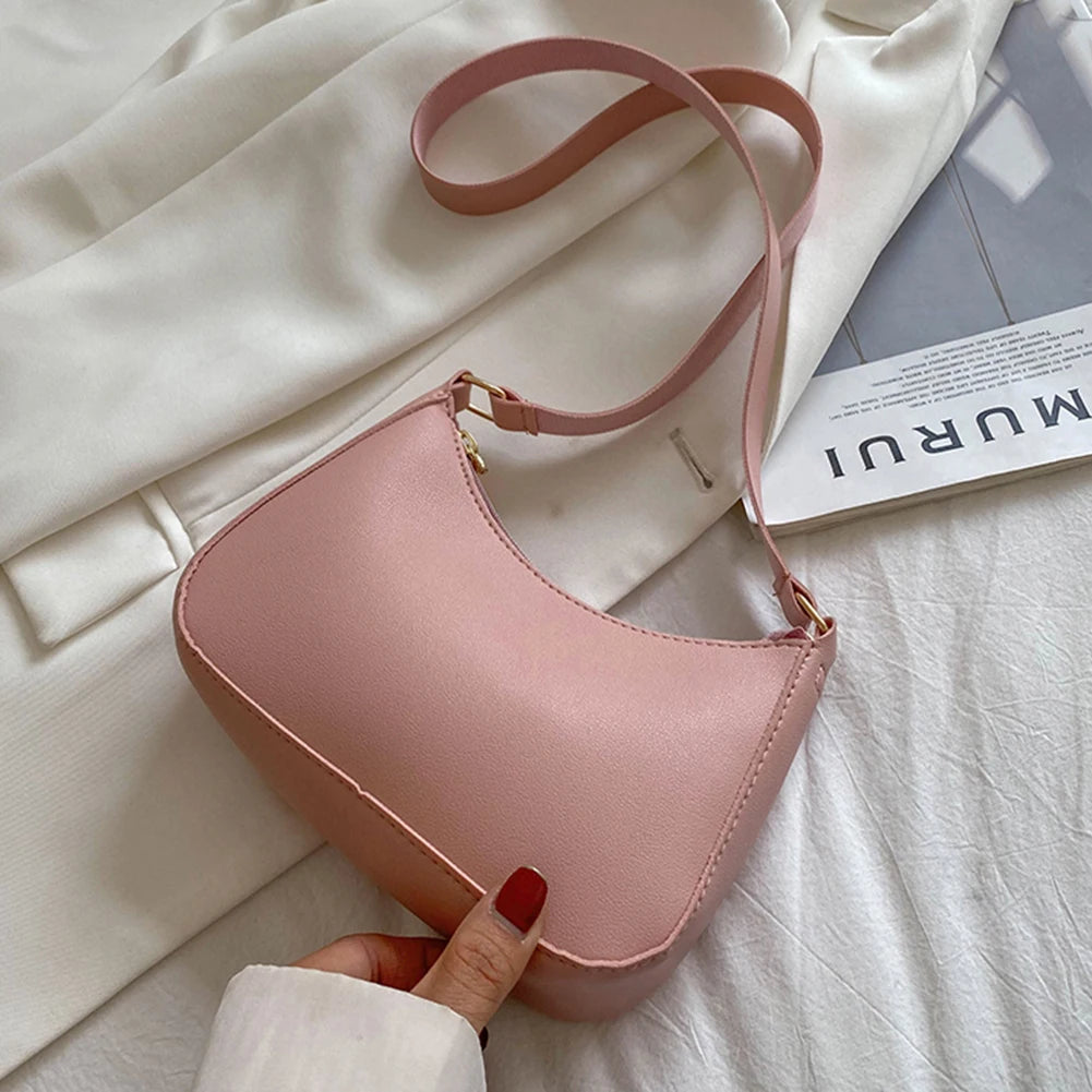 Fashion Retro Solid Color PU Leather Underarm Bag