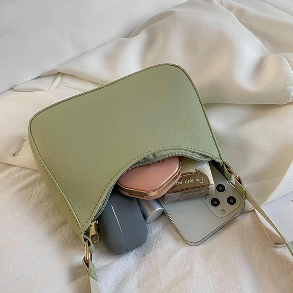 Fashion Retro Solid Color PU Leather Underarm Bag