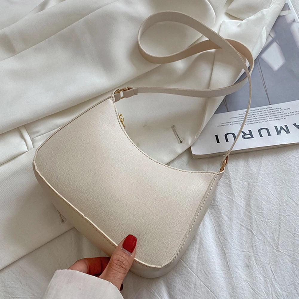 Fashion Retro Solid Color PU Leather Underarm Bag