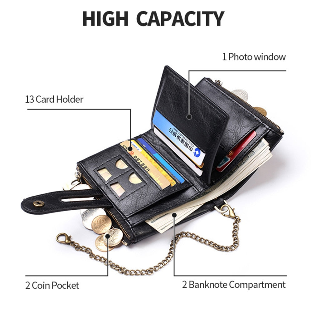 Name Customized PU Leather Card Holder Chain Men Wallet