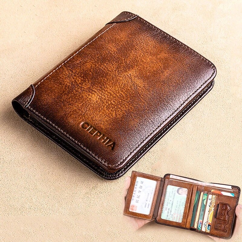 Genuine Leather Vintage Thin Short Wallet