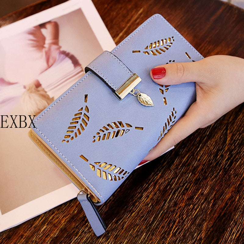 Hollow Golden Leaf Buckle PU Leather Wallet