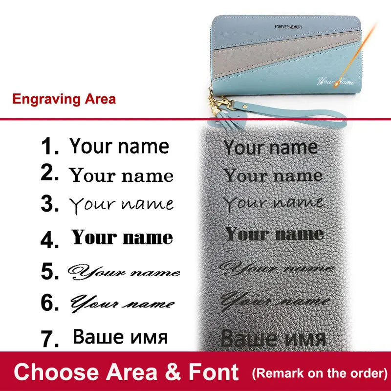 Long Cute Fashion Multifunctional Clutch Name Engraving Wallet