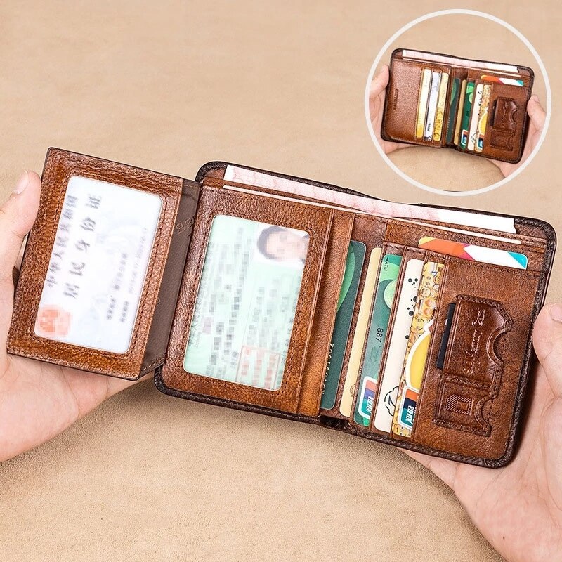 Genuine Leather Vintage Thin Short Wallet