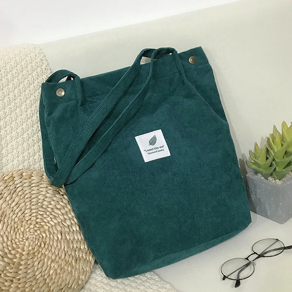 Corduroy Reusable Casual Outdoor Tote Bag
