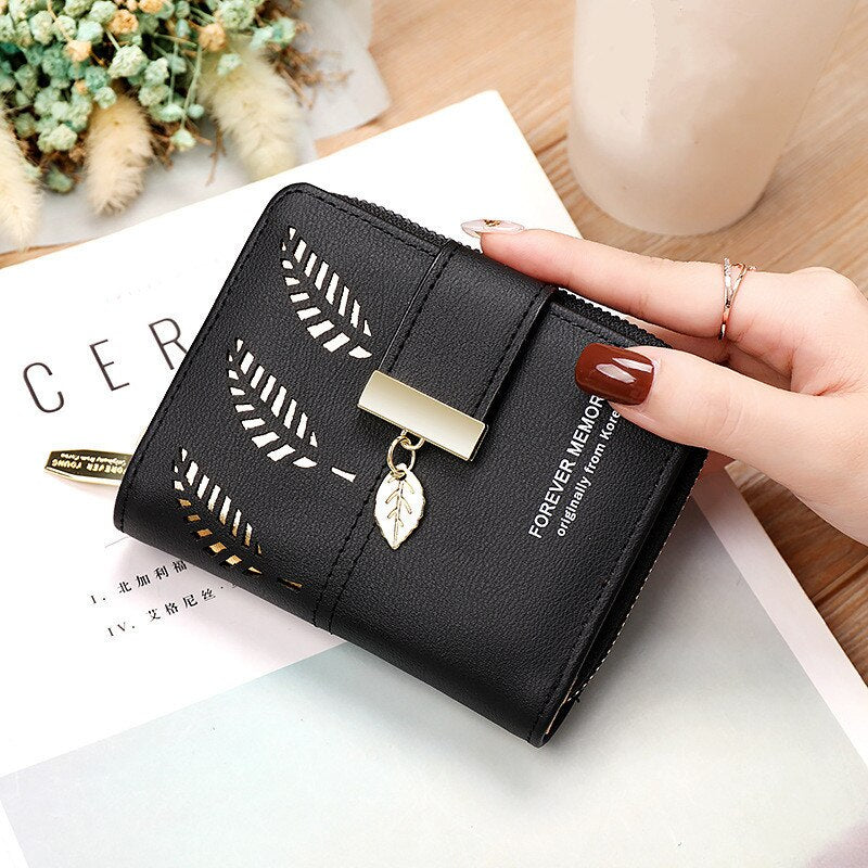 Hollow Leaves PU Leather Wallet