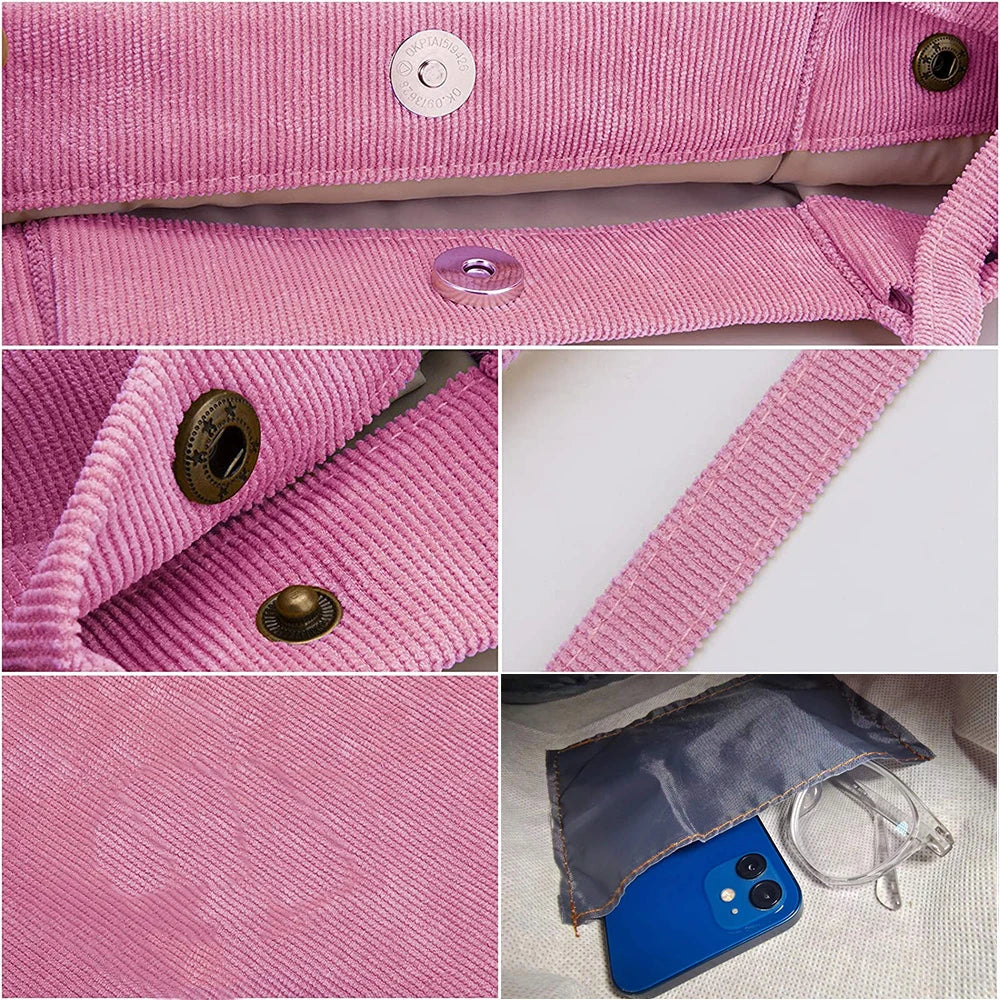 Corduroy Reusable Casual Outdoor Tote Bag