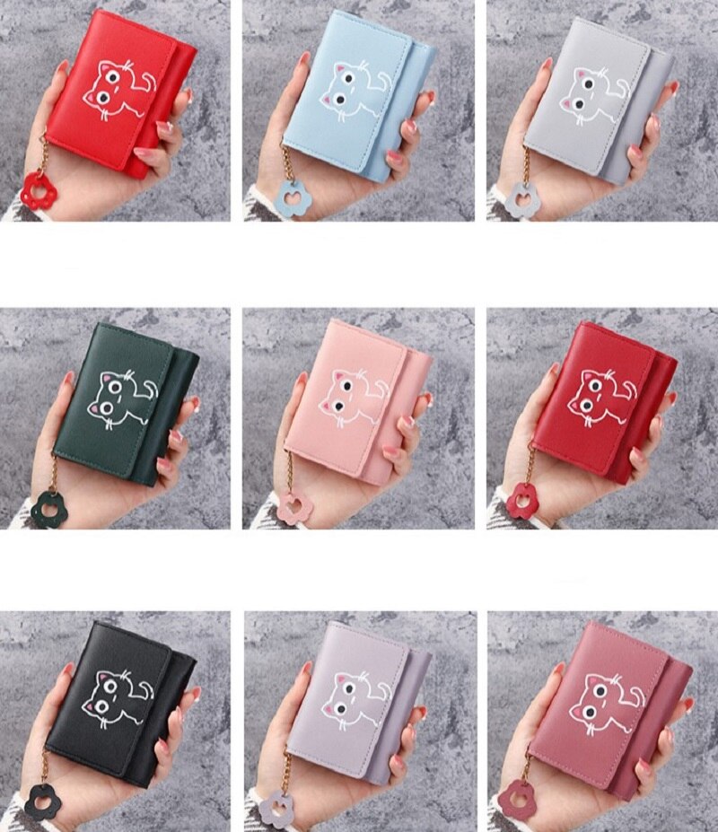 Cute Cat Leather Small Card Holder Wallet