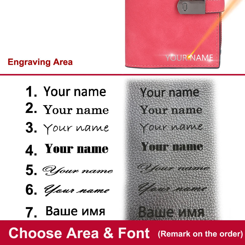 Name Engraving Magnetic Buckle Top Quality Wallet