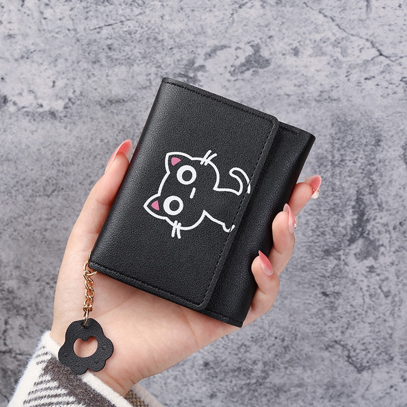 Cute Cat Leather Small Card Holder Wallet