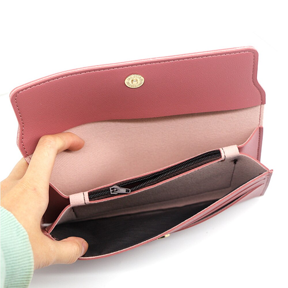 Fashionable Long Pure Color Wool Ball Bow Clutch Wallets