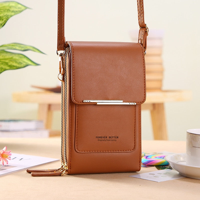 Fashion Soft Leather Touch Screen Cell Phone Bag